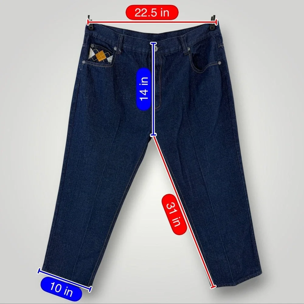 Red Ape Jeans Mens Big‎ & Tall 45x31 Blue Embroidered Argyle Straight Denim
